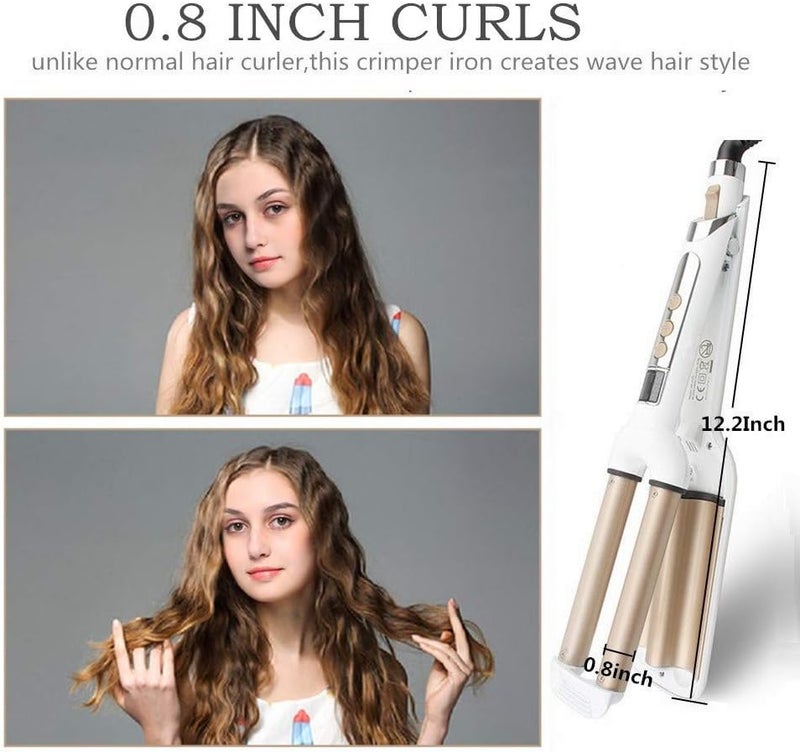 Mannice Crimper Hair Iron, Ceramic Hair Crimper Hair Waver 3 Barrel Curling Iron 0.6 inch / 16mm Perm Instant Curls,Hair Crimper and Wavers, Valentines Mothers Day Gifts for Women (Champagne) - Image 3